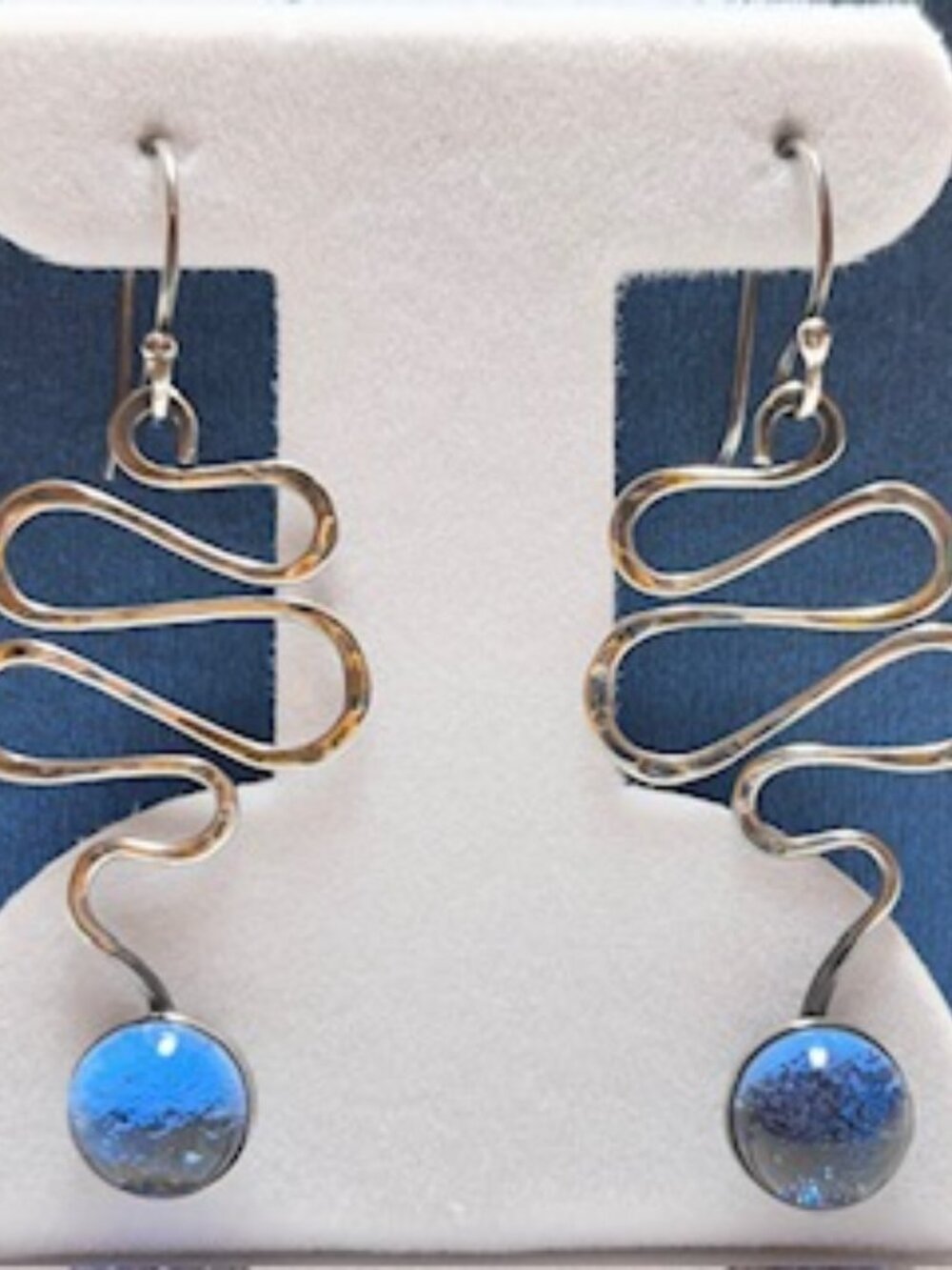 Artisan sterling blue glass earrings